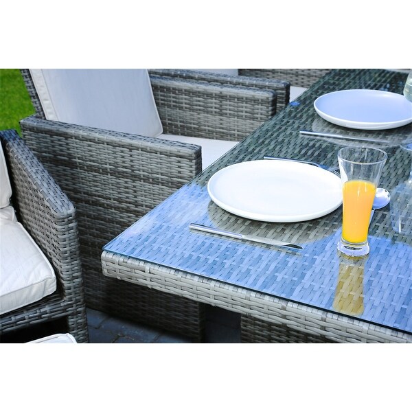 11-pc. Outdoor Patio Wicker Dining Table Set w/ Chairs and Ottomans -  - 19983697