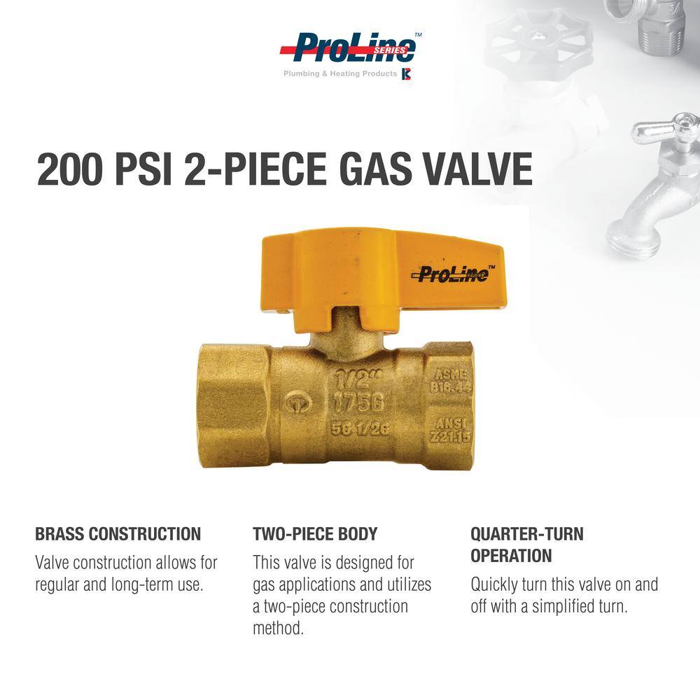 ProLine Series 12 in. Brass FPT 2-Piece Gas Valve 110-223HN