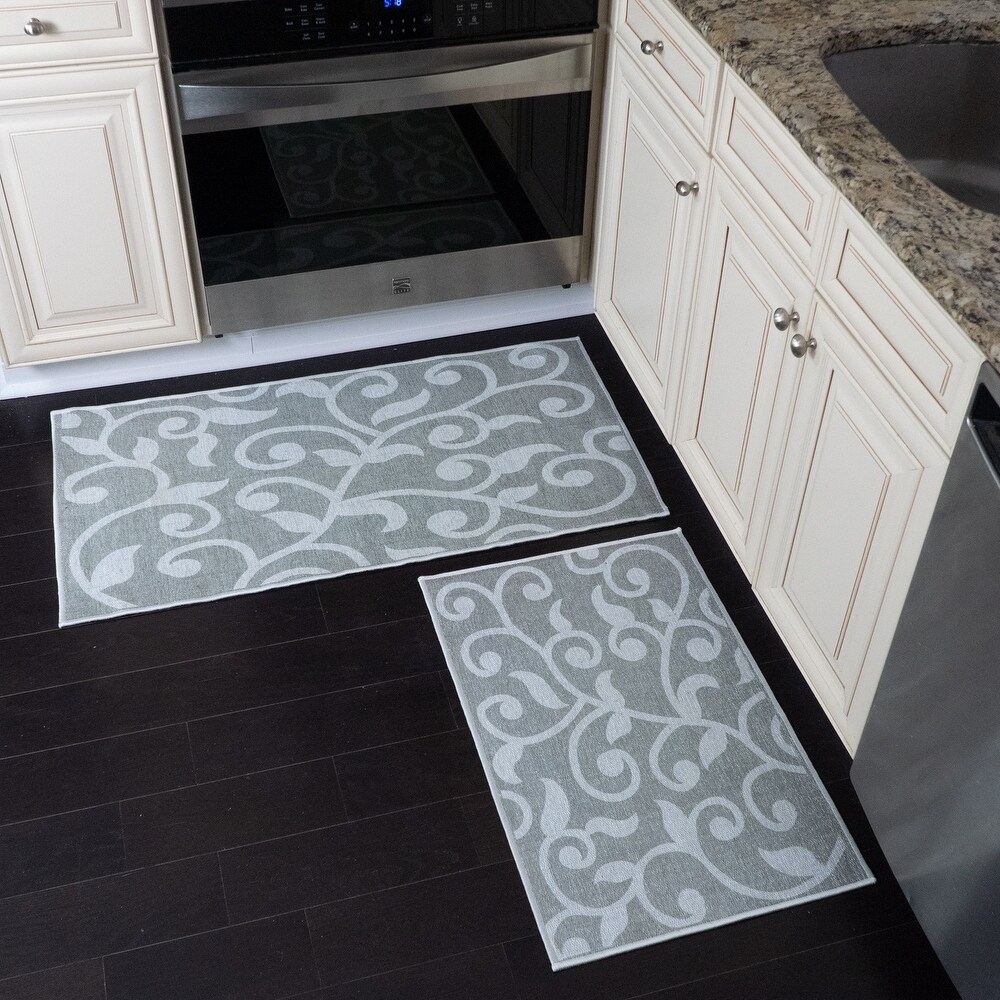 Non skid Washable Kitchen Runner Rugs (Set of 2)   Set of 44 x 24 and 31.5 x 20 Inches