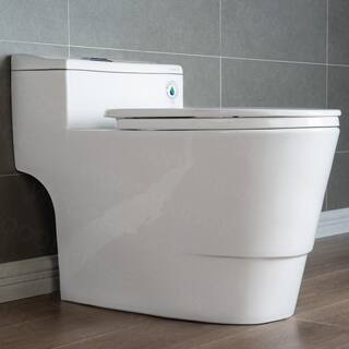 WOODBRIDGE 1-piece 1.28 GPF Conserver High Efficiency Dual Flush All-in-One Toilet with Soft Closed Seat Included in White HB0735