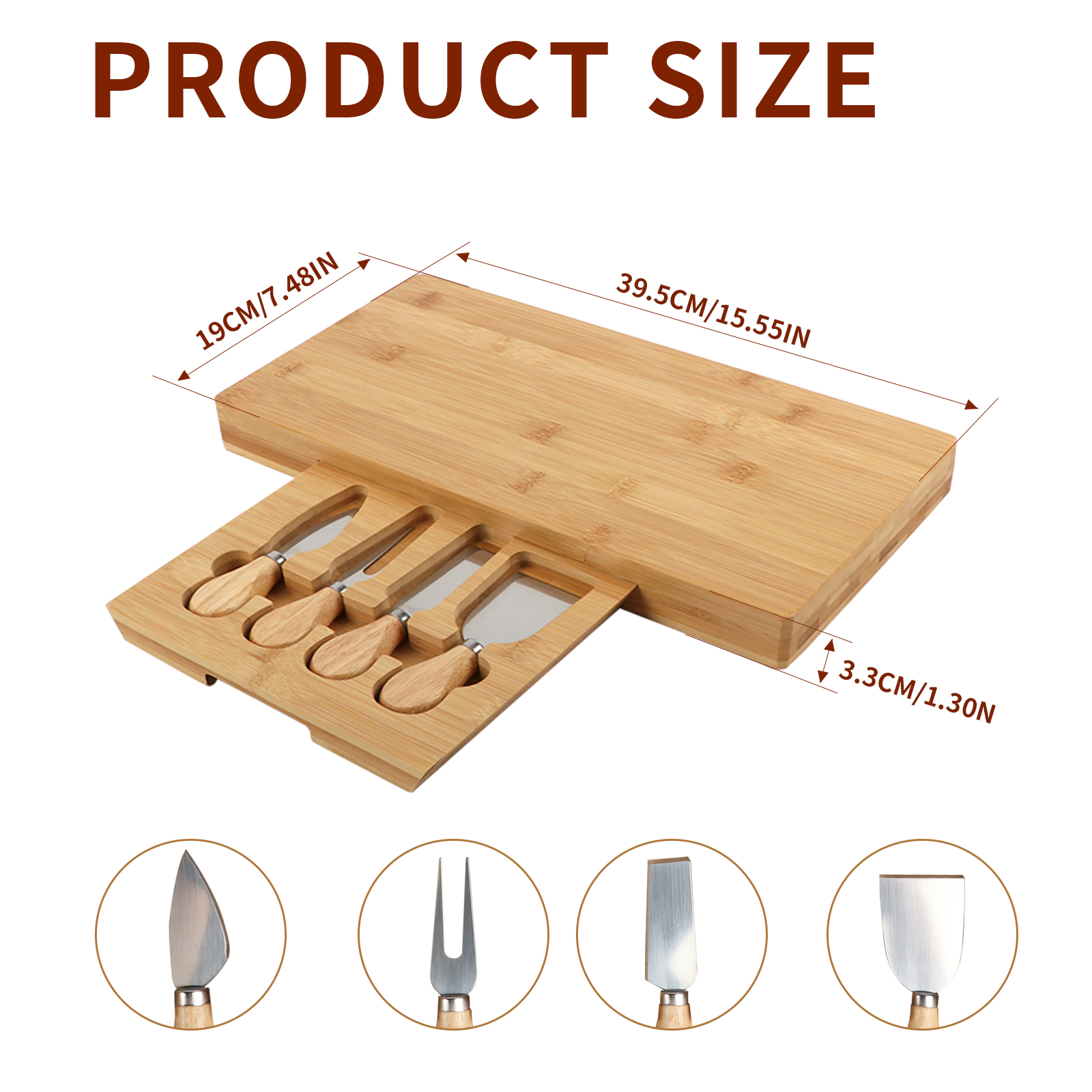 BIGTREE Bamboo Cheese Cutting Board Set Wooden Charcuterie Platter Serving Tray with Cutlery Set for Birthday Gifts Dormitory Furniture