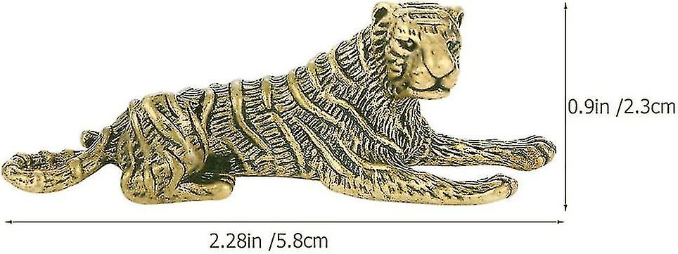 Vintage Feng Shui Brass Mini Tiger Figurine Table Statues Micro Landscape Tea Pets Decor