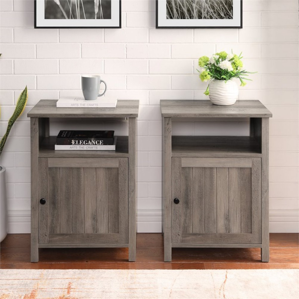 Home Square Grooved Door End Table Set in Rustic Oak   Set of 2   Farmhouse   Side Tables And End Tables   by Homesquare  Houzz