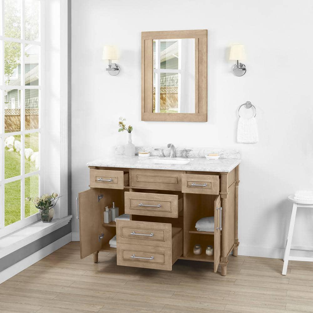 Home Decorators Collection Aberdeen 48 in W x 22 in D x 345 in H Bath Vanity in Antique Oak with White Carrara Marble Top