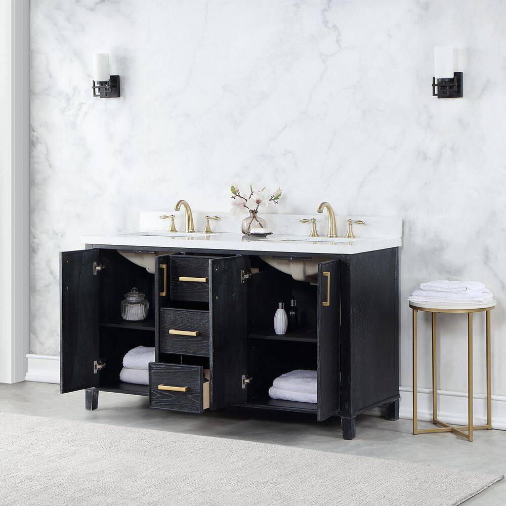 Altair Weiser 60 in. W x 22 in. D Double Sink Bath Vanity in Black Oak with White Composite Stone Top without Mirror 549060-BO-AW-NM