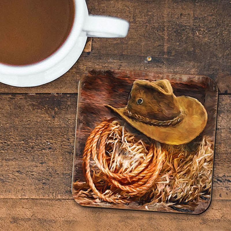 Cowboy Hat Wooden Cork Coasters Gift Set of 4 by Nature Wonders