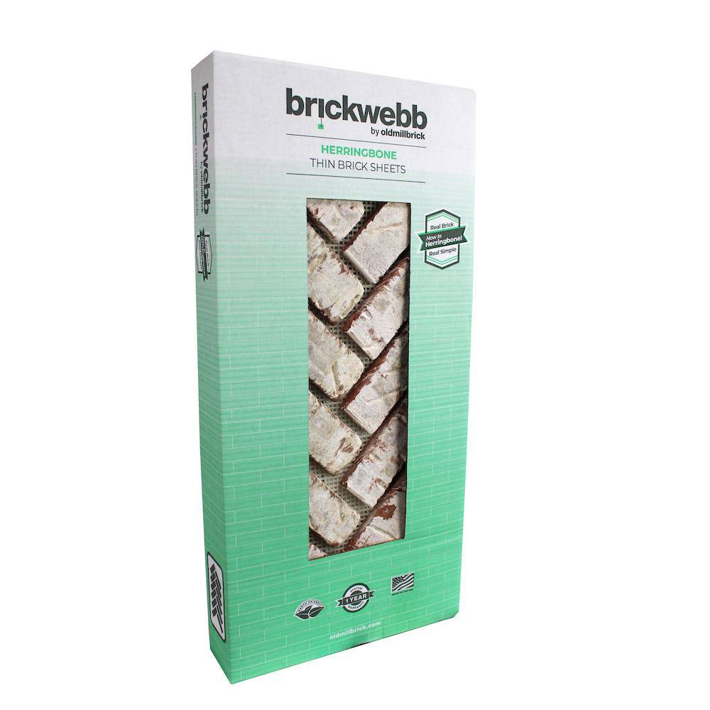 Old Mill Brick 28 in. x 10.5 in. x. 0.5 in. Brickwebb Herringbone Glacier Bay Thin Brick Sheets (Box of 4-Sheets) BWH-370049CS