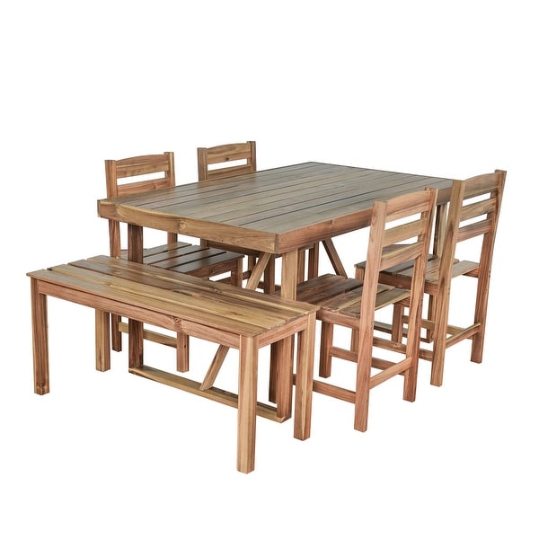 6Piece Patio Outdoor Acacia Wood Table and Chair Set With Bench