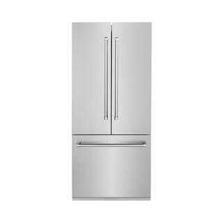 ZLINE Kitchen and Bath 36 in. 19.6 cu. ft. Built-In 3-Door French Door Refrigerator with Internal Water Ice Dispenser in Stainless Steel RBIV-304-36