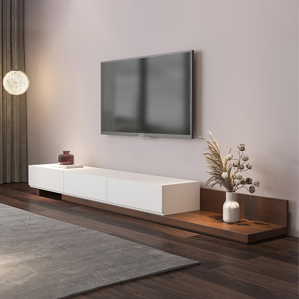 Minimalist Extendable   Retracted 3 Drawers TV Stand in Walnut   White Up to 120\