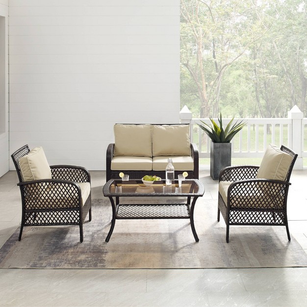 Tribeca 4pc Outdoor Wicker Conversation Set Sand brown Crosley