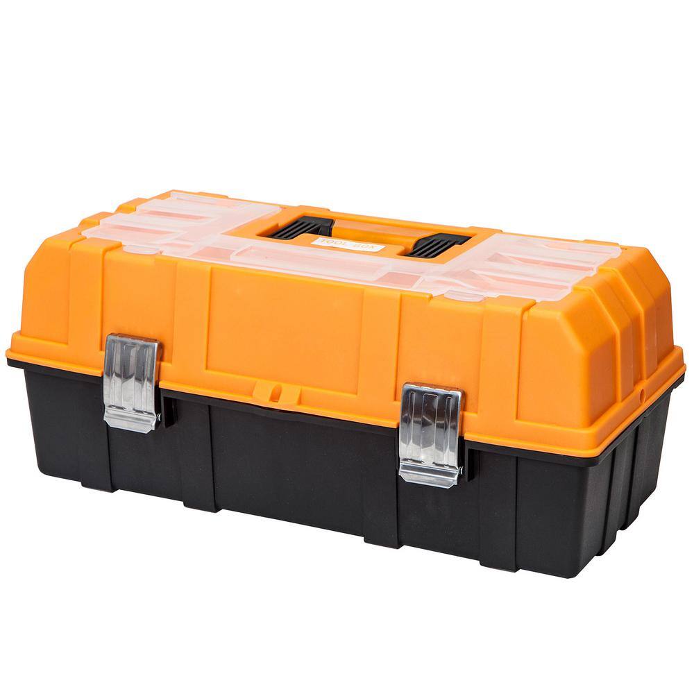 Big Red 17 in. W x 9 in. D Plastic 3-Layer Multi-Function Storage Tool Box with Tray and Dividers Orange ATRJH-2329B