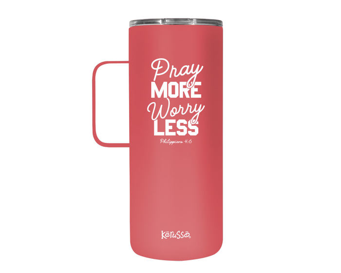 Kerusso Dual Wall Stainless Steel Pray More Mug with Handle， 22 oz. - MUGS234