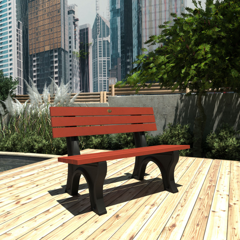 Aurora Traditional 4  x27Park Bench  Weathered Acorn   Contemporary   Outdoor Benches   by highwood  Houzz