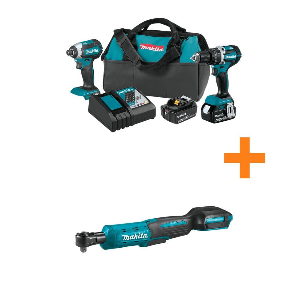 Makita 18V LXT Lithium-Ion Brushless Cordless 2-Pc. Combo Kit (4.0Ah) with bonus 3/8 in./1/4 in. 18V LXT Square Drive Ratchet XT269M-XRW01Z