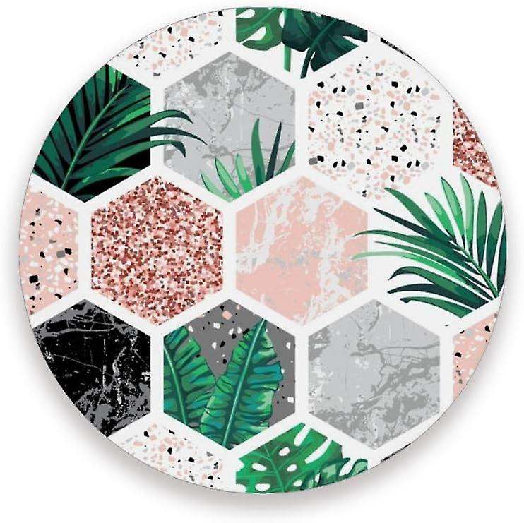 Printed Round Geometric Marble With Leaves Splashes Ceramic Coasters With Cork-backed For Coffee Drink Cup Mat Absorbent Stone Coaster Set Of 1/2/4