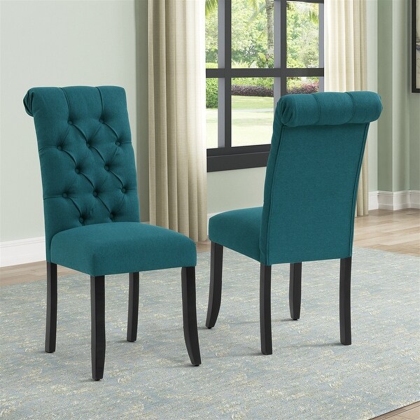 Fabric Tufted Dining Chair with Wooden Legs (Set of 2)