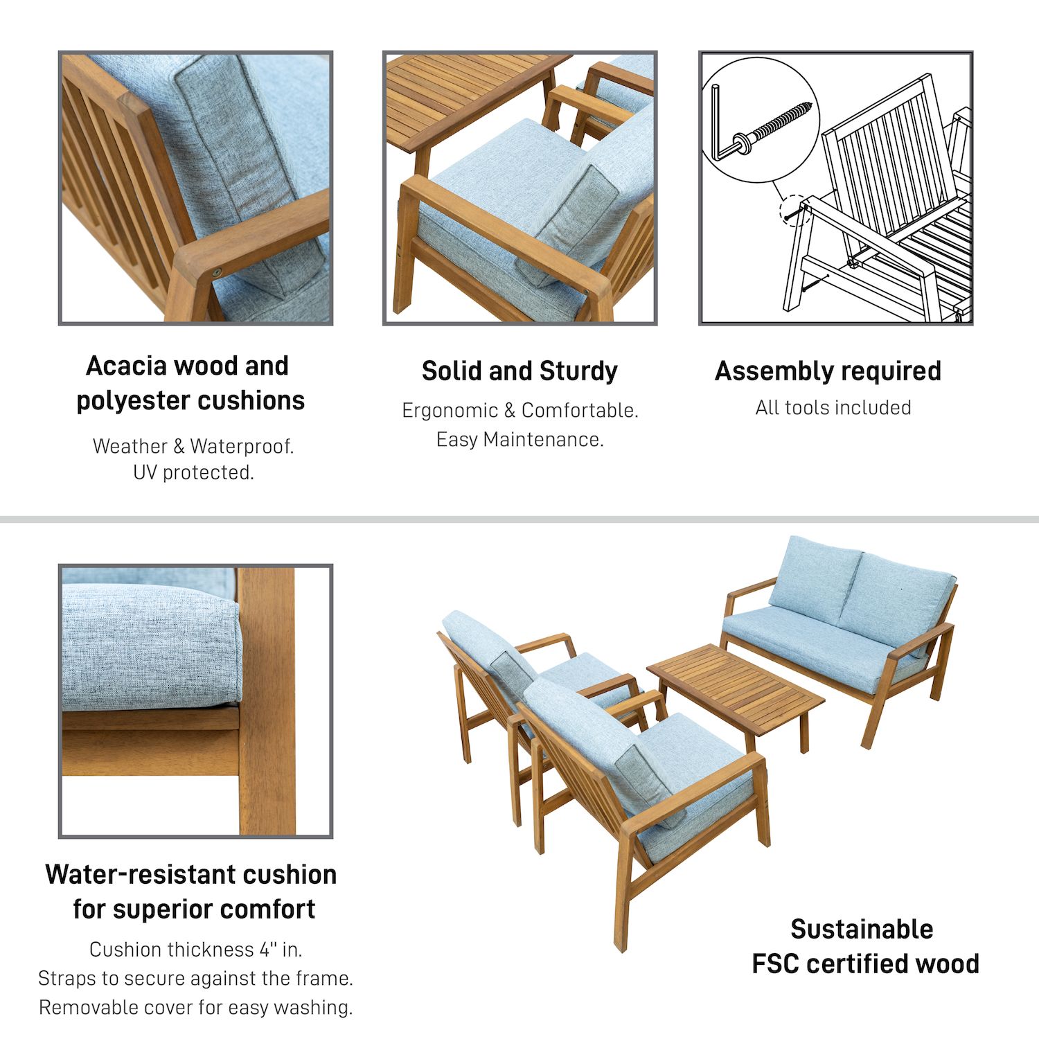 Dukap Saman Patio Loveseat， Chair and Coffee Table 4-piece Set