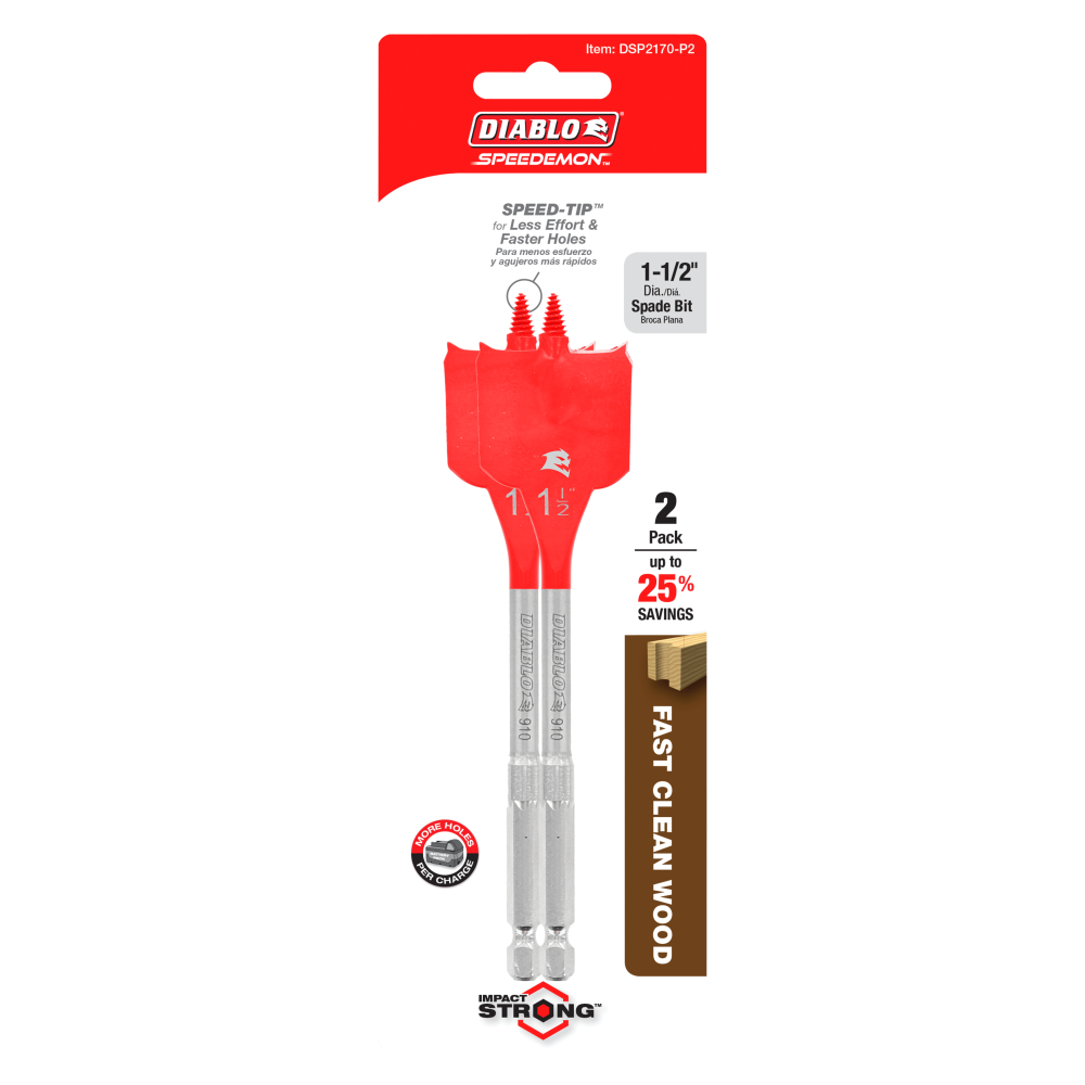 Diablo Tools 1-1/2 x 6 SPEEDemon Spade Bit， 2 Pack ;