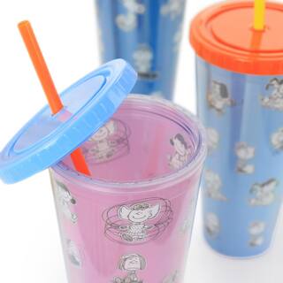 Gibson Peanuts 70th Anniversary 23.6 fl. oz. Assorted Colors Plastic Tumbler Set with Lids and Straws 985115915M