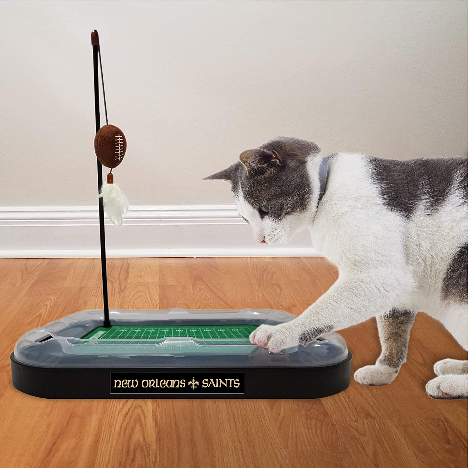 NFL New Orleans Saints CAT Scratcher Toy with Catnip Plush and Feather Cat and Kitty Toy