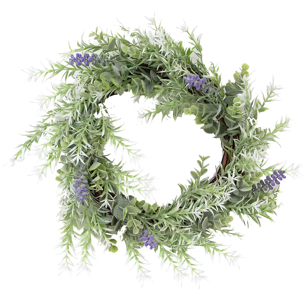 H 47 Garden Supplies Christmas Decorative Artificial Green Leaf Purple Lavender Wreath for Home Door Decoration