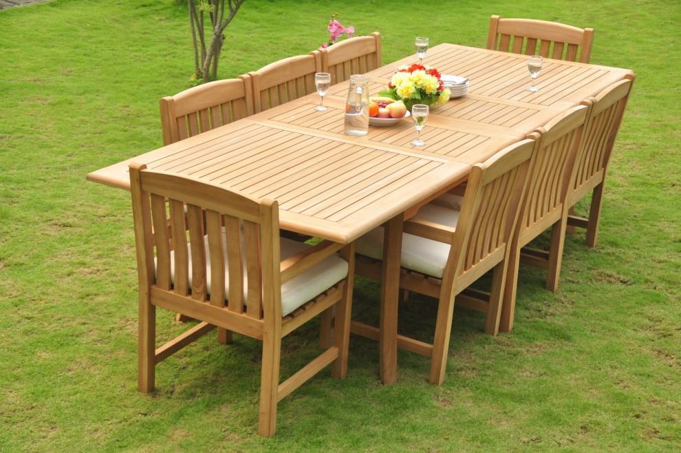 9 Piece Teak Dining Set  117 quotExtension Rectangle Table  8 Devon Arm Chairs   Craftsman   Outdoor Dining Sets   by Teak Deals  Houzz