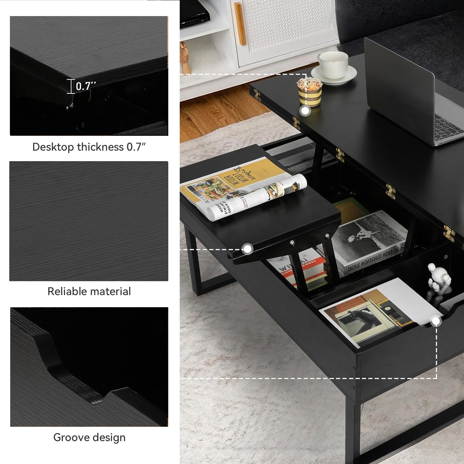 Lift Top Coffee Table Modern Lift Dining Table 3 in 1 with Storage