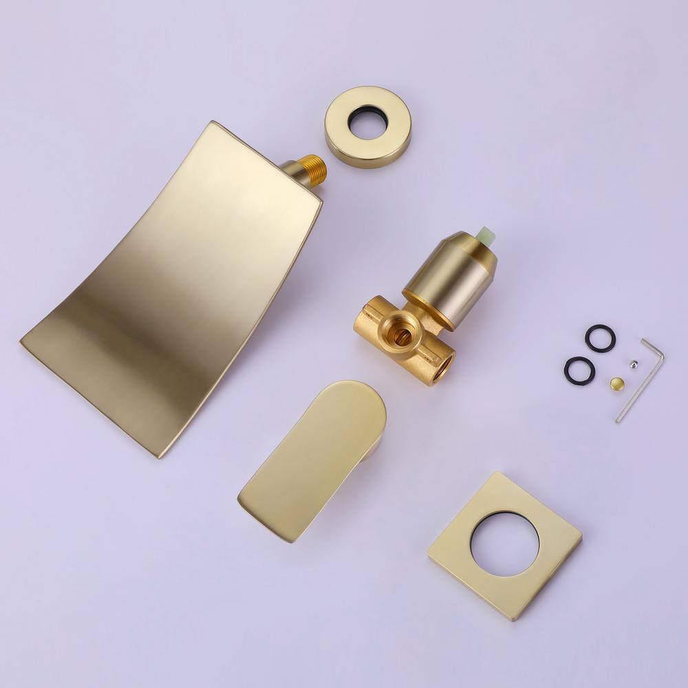 Tomfaucet Waterfall Single-Handle Wall Mounted Bathroom Faucet in Brushed Gold TFB1075BG