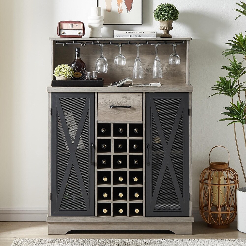 Vintage Industrial Design Wine Cabinet with 1 Drawer