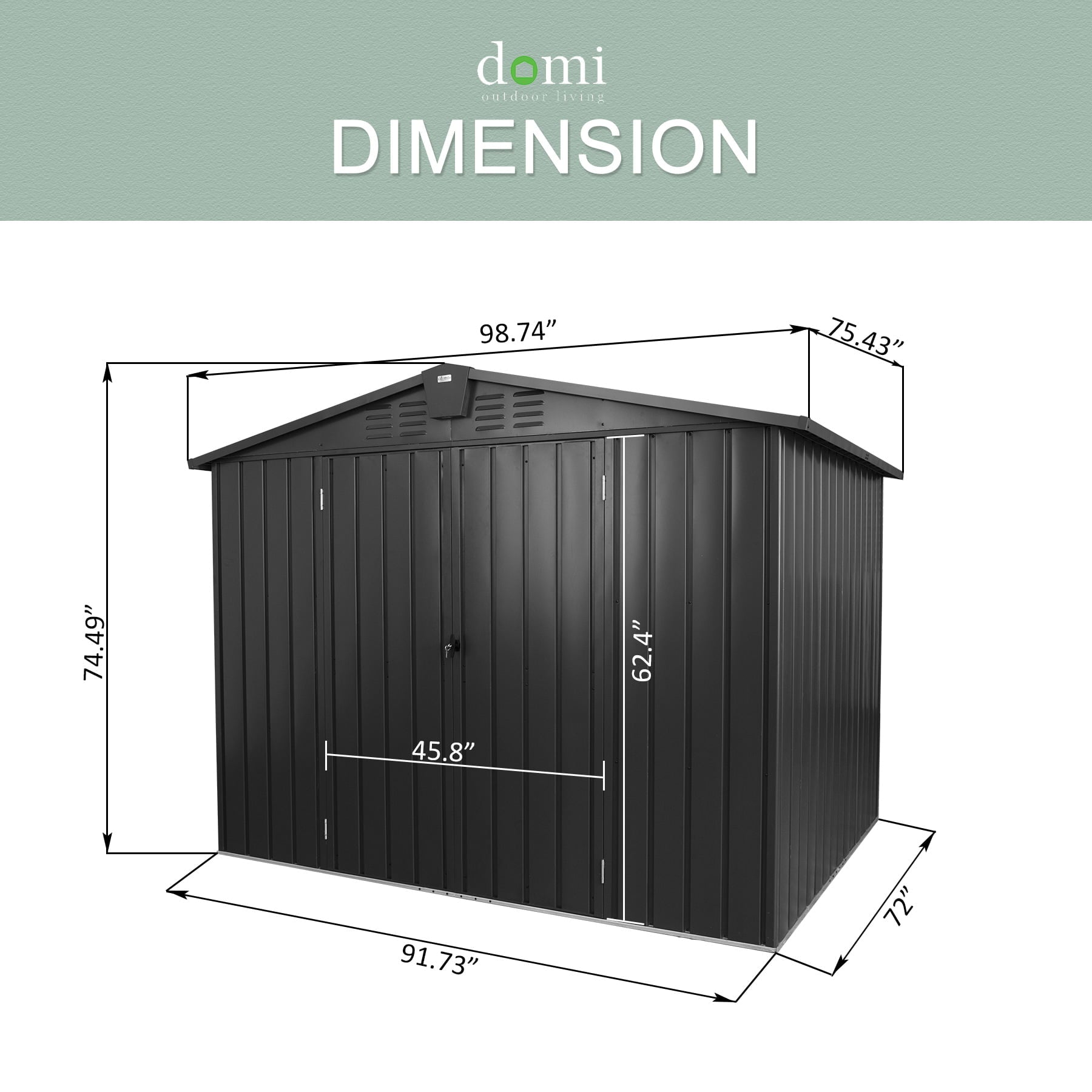 Domi Outdoor Storage Shed 8.2'x 6.2', Metal Garden Shed for Bike, Trash Can, Tools, Lawn Mowers, Pool Toys, Galvanized Steel Outdoor Storage Cabinet with Lockable Door for Backyard, Patio, Lawn