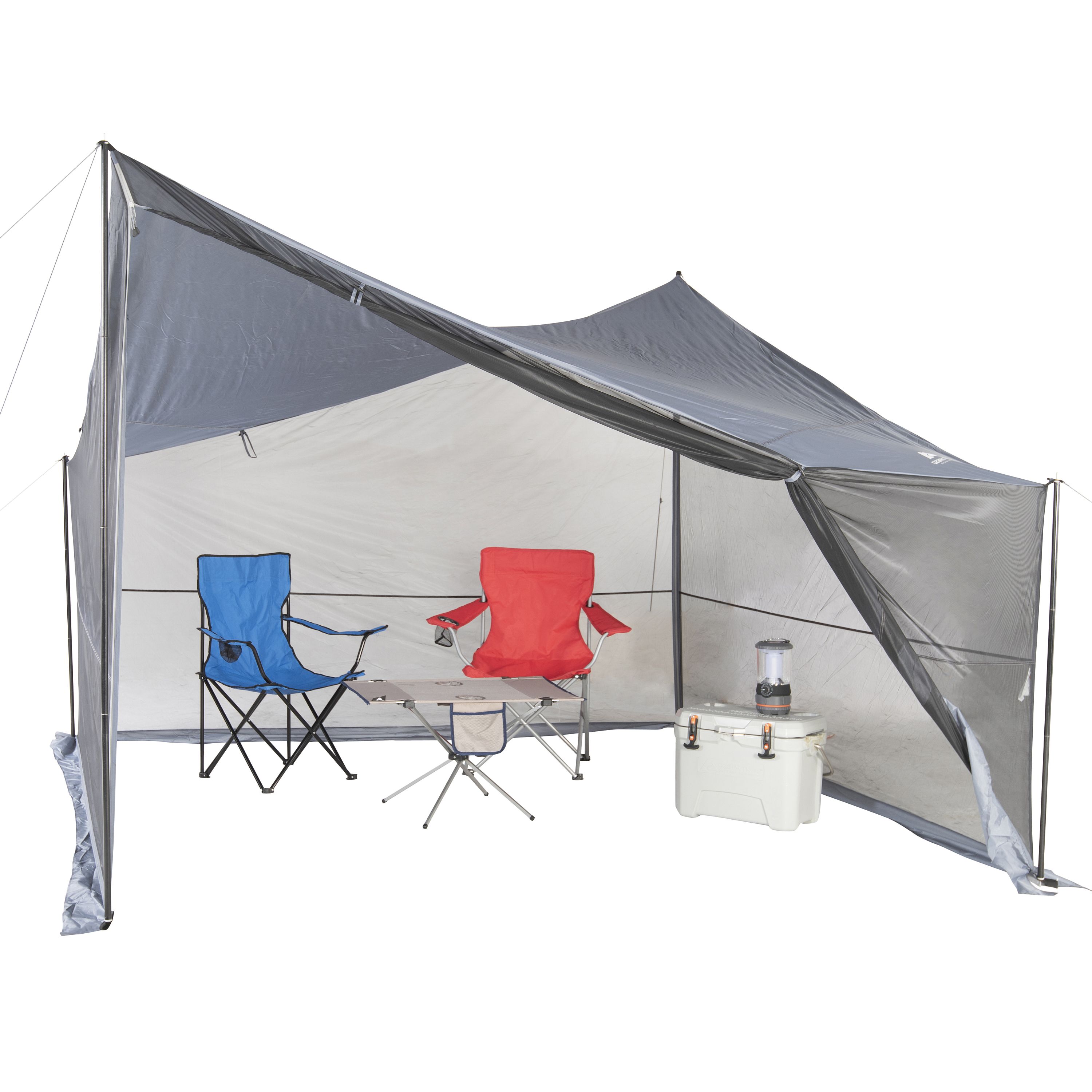 Ozark Trail Tarp Shelter， 9' x 9' with UV Protection and Roll-up Screen Walls