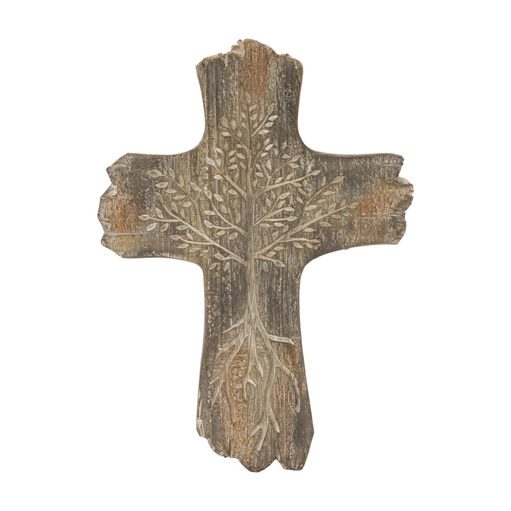 Set of 4 Brown Tree of Life Cross Wall Decor 10.25\