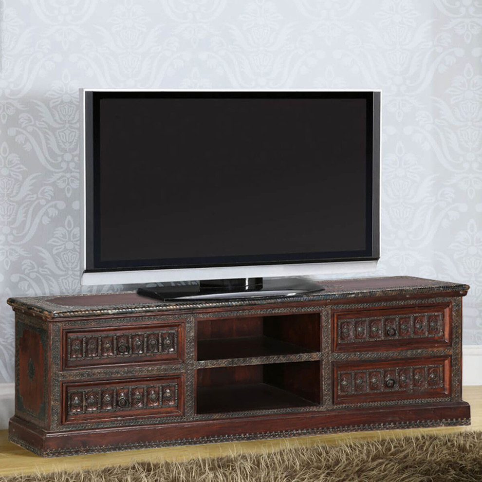 Traditional Tudor Mango Wood 67 quotTV Console Media Island   Traditional   Entertainment Centers And Tv Stands   by Sierra Living Concepts Inc  Houzz