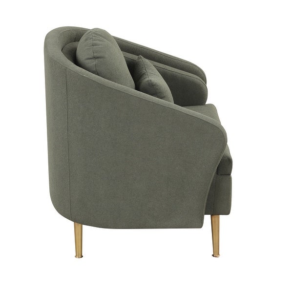 Modern Living Room Accent Chair Velvet Arm Chair Upholstered Barrel Chair Metal Leg Club Chair with Lumbar Pillow， for Bedroom