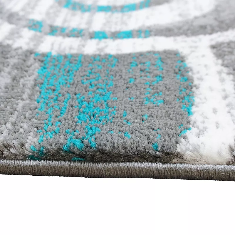 Masada Rugs Masada Rugs Stephanie Collection 2'x7' Area Rug Runner with Modern Contemporary Design 1103 in Turquoise， Gray， White and Black