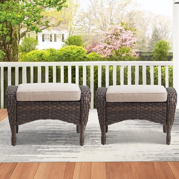 Outdoor Footstool PE Wicker Ottomans