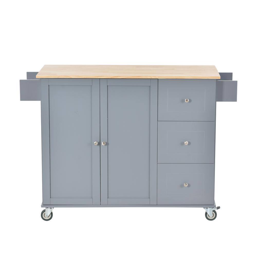 Polibi 52.7 in. W Dusty Blue Mobile Kitchen Island with Locking Wheels Storage Cabinet Spice Rack Towel Rack and Drawers RS-RMKIL-DB