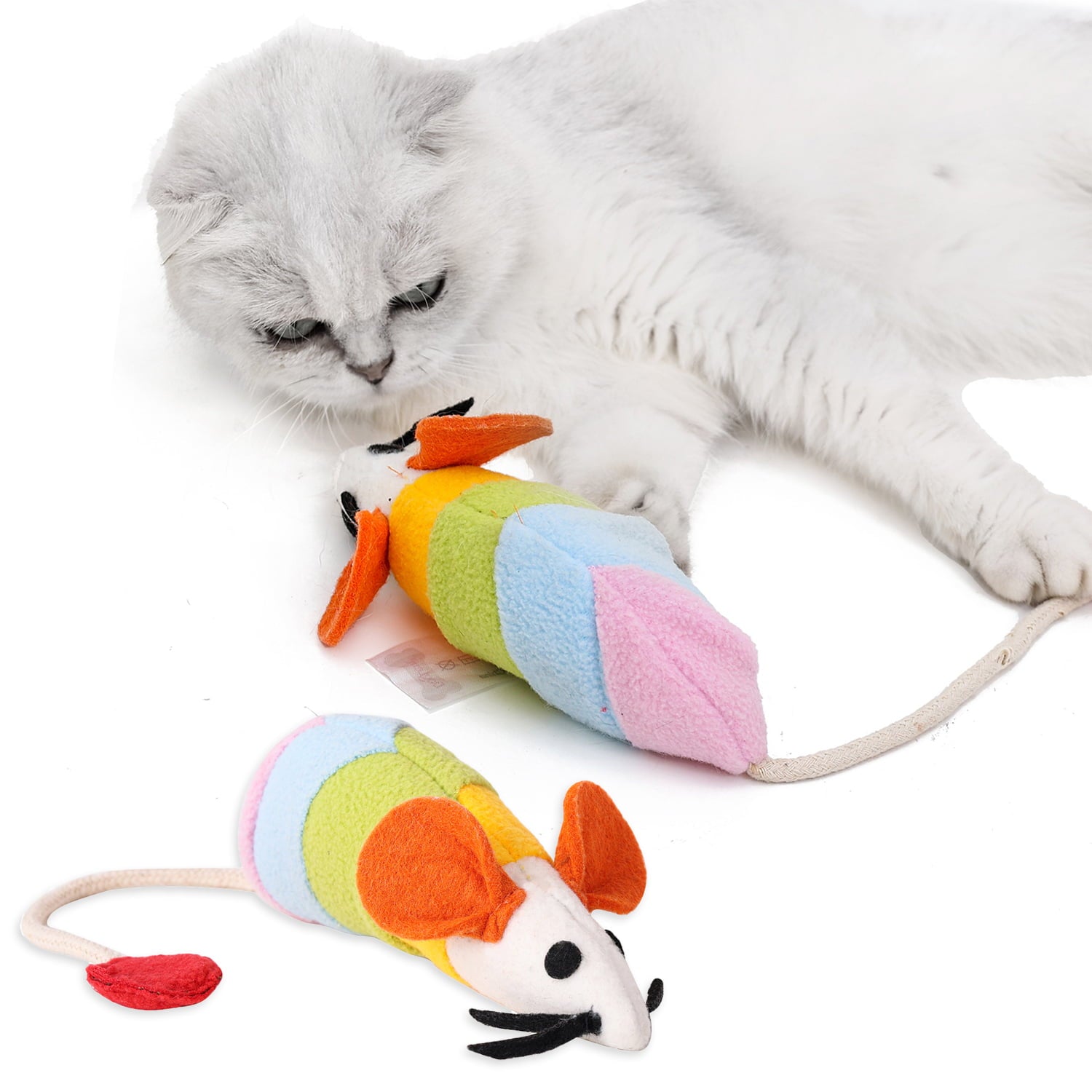 FastSun Furry Mice Cat Toys， Rattling Catnip Toys Mice， 7” Colored Catnip Toy with Sound， Catnip Prefilled Cat Mice Toy for Indoor Cats Kitten Interactive Play Fetch