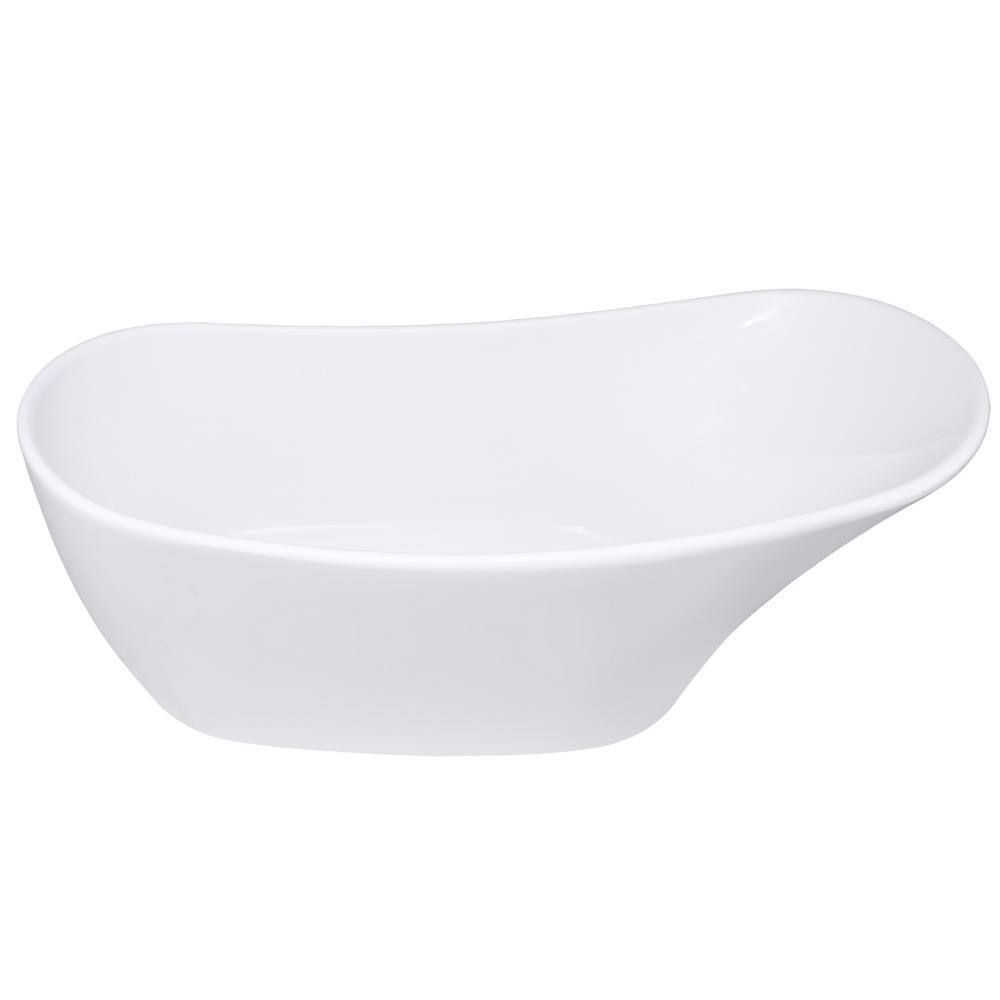 AKDY 59 in. Acrylic Single Slipper Flatbottom Non-Whirlpool Bathtub in Glossy White BT0125