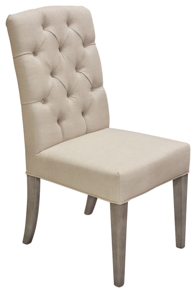 Set of 2 Napa Tufted Dining Side Chairs  Sand Linen Fabric  Wood Legs   Transitional   Dining Chairs   by HedgeApple  Houzz