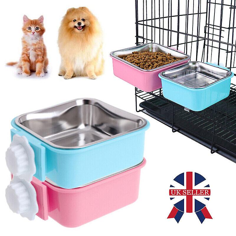 Lovely Pet Dog Stainless Steel Hanging Food Water Bowl Feeder For Crate Cage W12554041