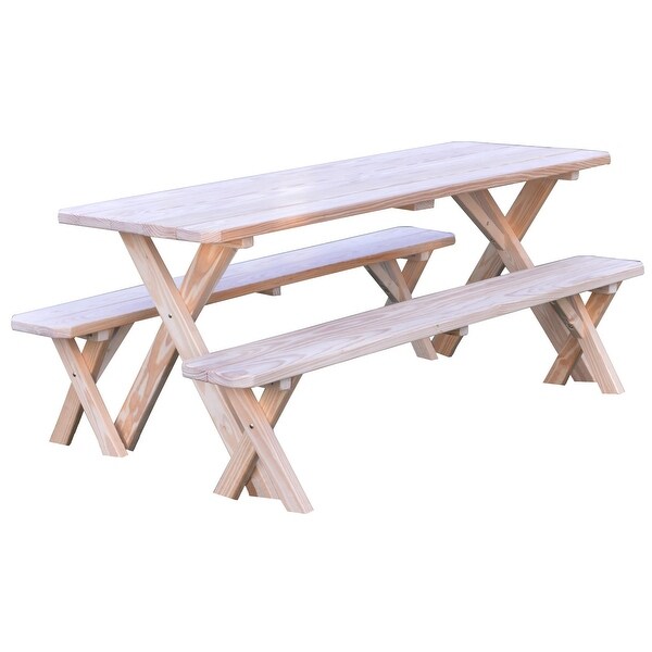 Pressure Treated Pine 8' CrossLeg Picnic Table with 2 Benches