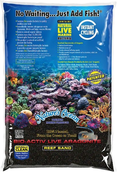 Nature's Ocean Bio-Activ Live Aragonite Saltwater Aquarium Sand， Black， 10-lb bag