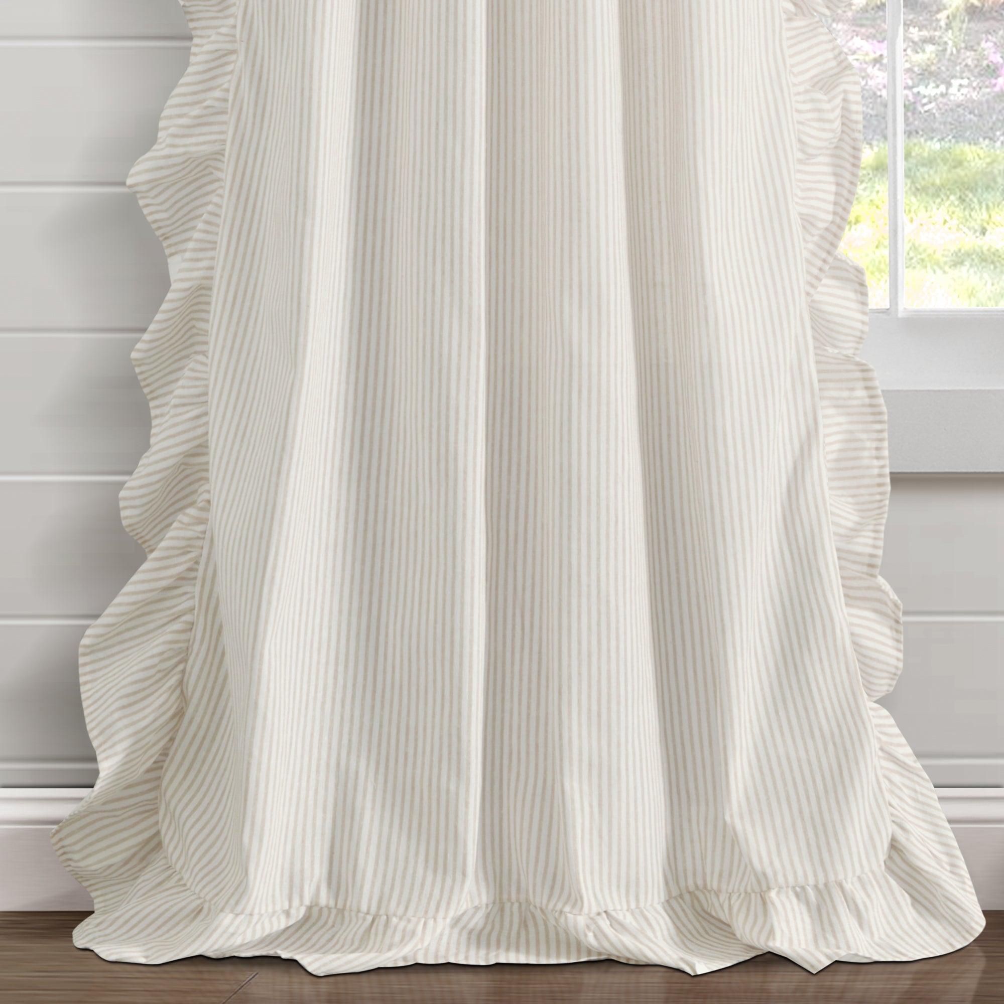 Farmhouse Stripe Reyna Ruffle Window Curtain Panel Set