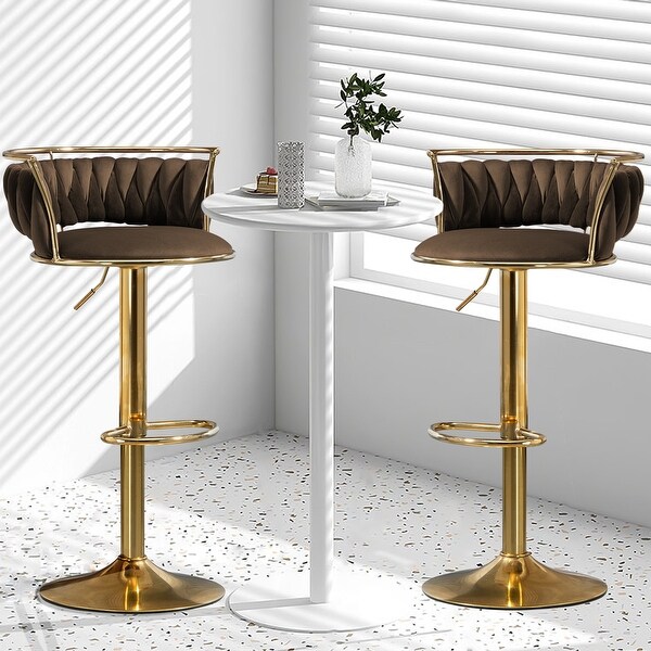 Set of 2 Bar Stool Adjustable Swivel with Gold Frame