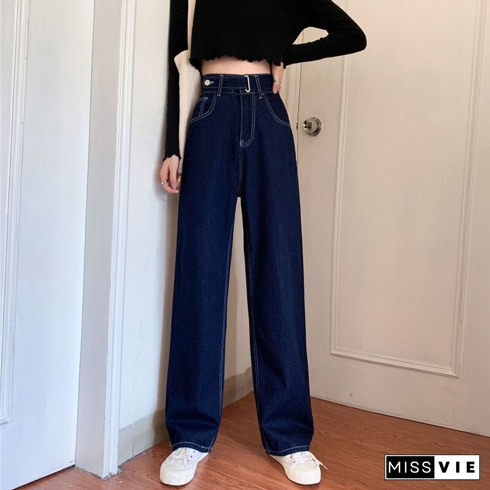 Woman Jeans High Waist Clothes Wide Leg Denim Clothing Blue Streetwear Vintage Quality Fashion Harajuku Straight Pants