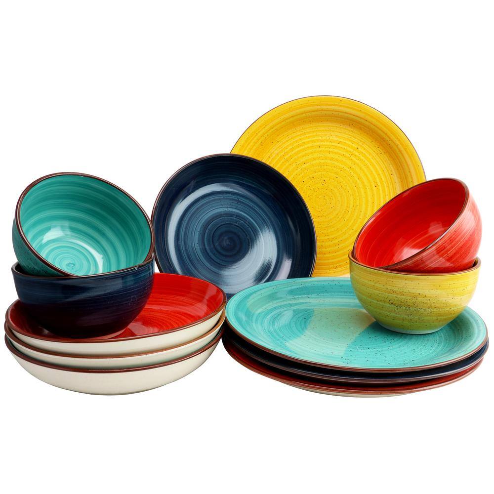 GIBSON HOME Color Speckle 12-Piece Casual Assorted Colors Stoneware Dinnerware Set (Service for 4) 985105504M