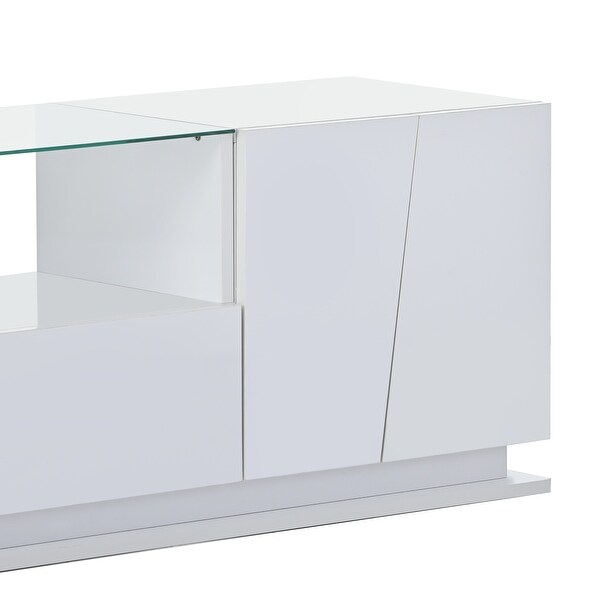 Tempered Glass TV Stand with Sorage and LED Color Changing Lights