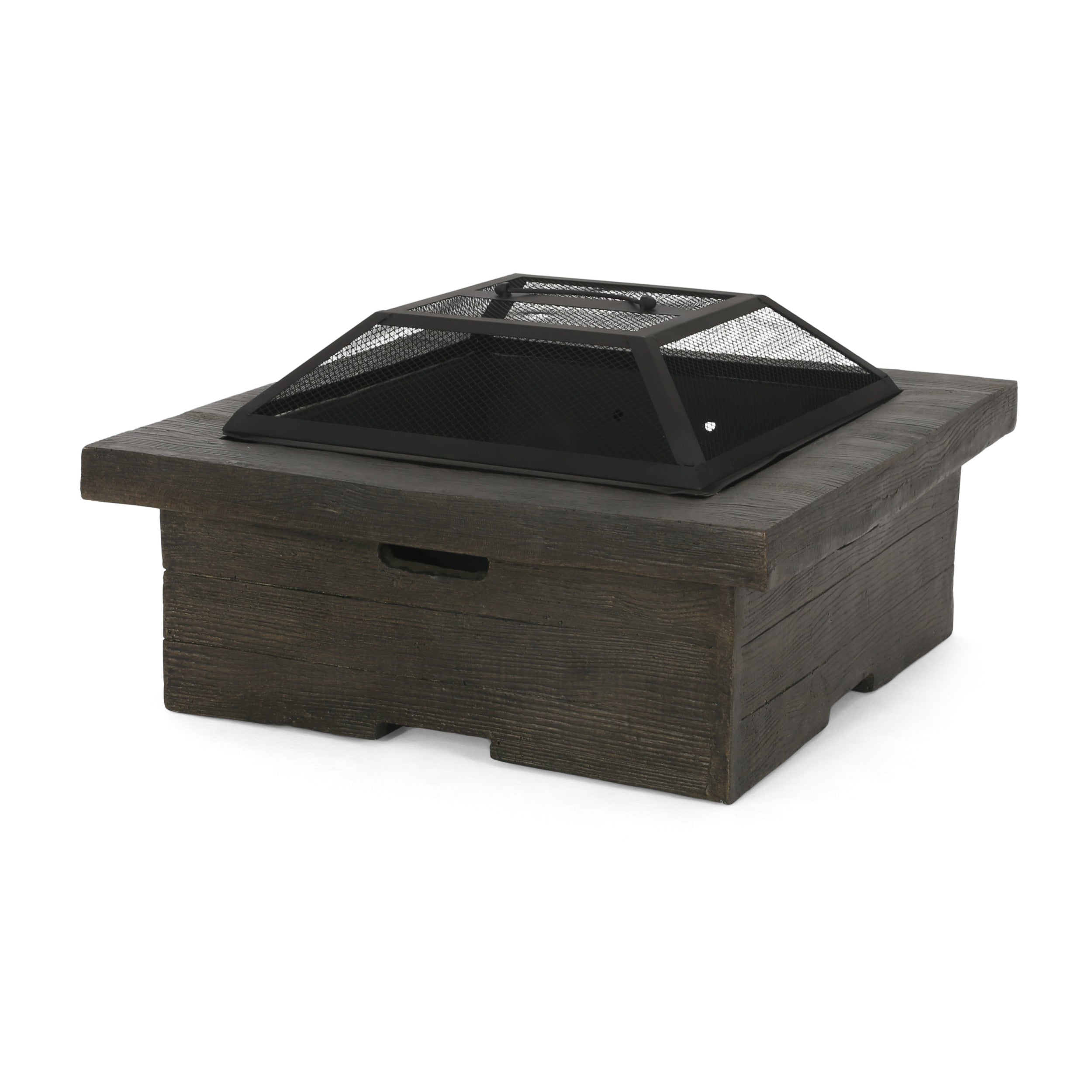 Bunce Outdoor Lightweight Concrete Wood Burning Square Fire Pit, Gray